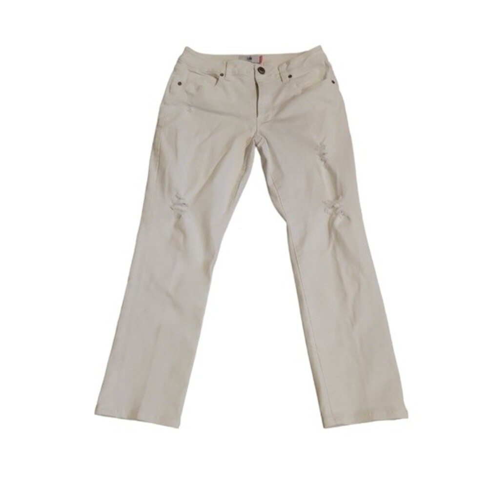 Cabi Womens High Slim White Distressed Jeans Size 6 Modern Minimalist Denim